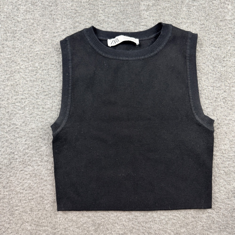 Zara Black Knit Sleeveless Crop Top‎ Tank Size Medium
